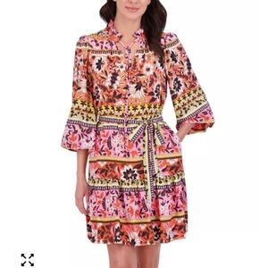 Vince Camuto Floral-Print Belted Tiered Dress